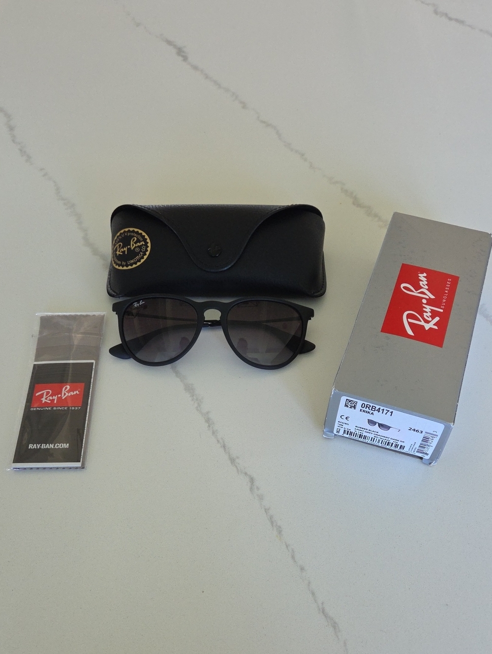 New - Ray-Ban Erika Black Sunglasses with Light Grey Gradient Lenses